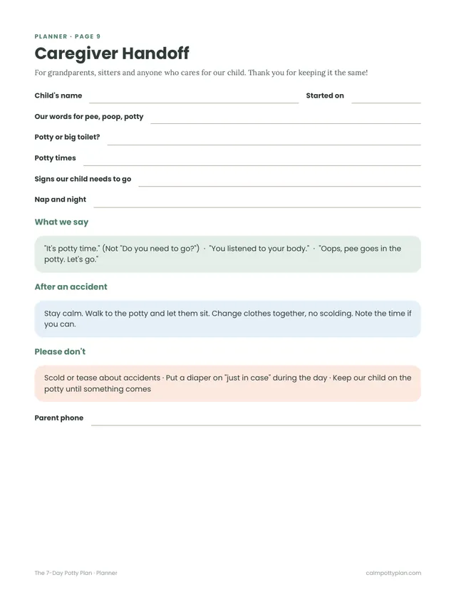 Caregiver handoff sheet
