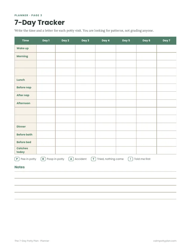 7-day potty tracker